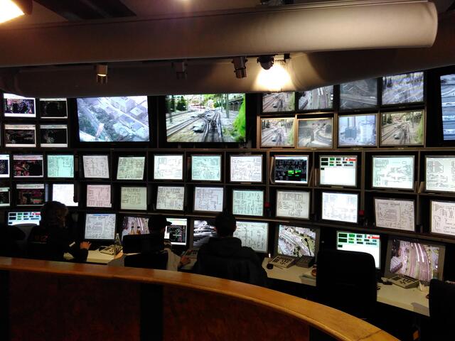 The central control system, including being able to see through cameras attached to trains!